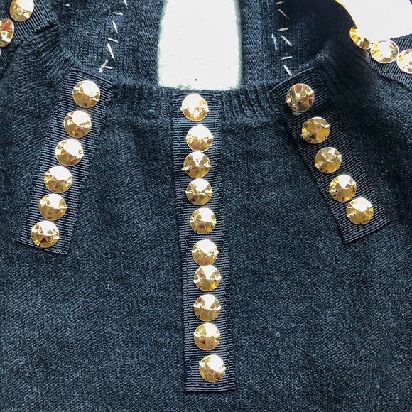 MINT vintage Tracy Reese black knitted short sleeve top with gold trim Sz P - Picture 5 of 7